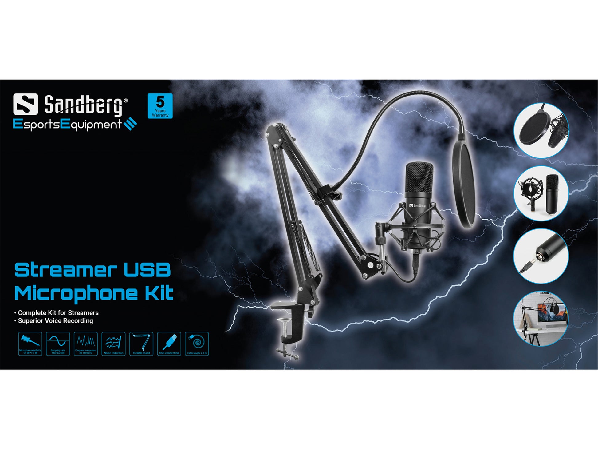 Sandberg Streamer USB Mikrofon Kit – Studio-Mikrofon, USB kabelgebunden