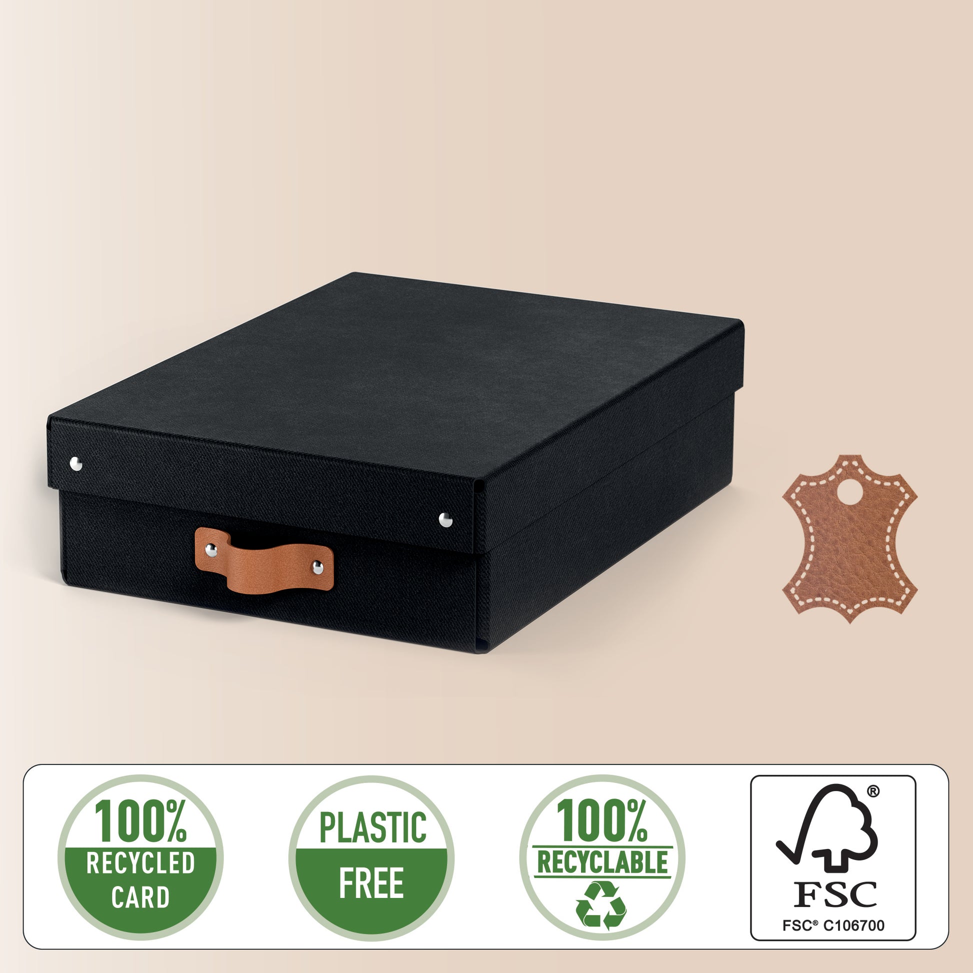 Leitz Puro flache Aufbewahrungsbox 8 l – mit Klappdeckel, 355 × 100 × 260 mm, schwarz, Karton, 2er Pack
