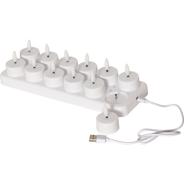 Star Trading LED-Teelicht – Warmweiss, Akku, IP20, 12er-Pack – Weiss