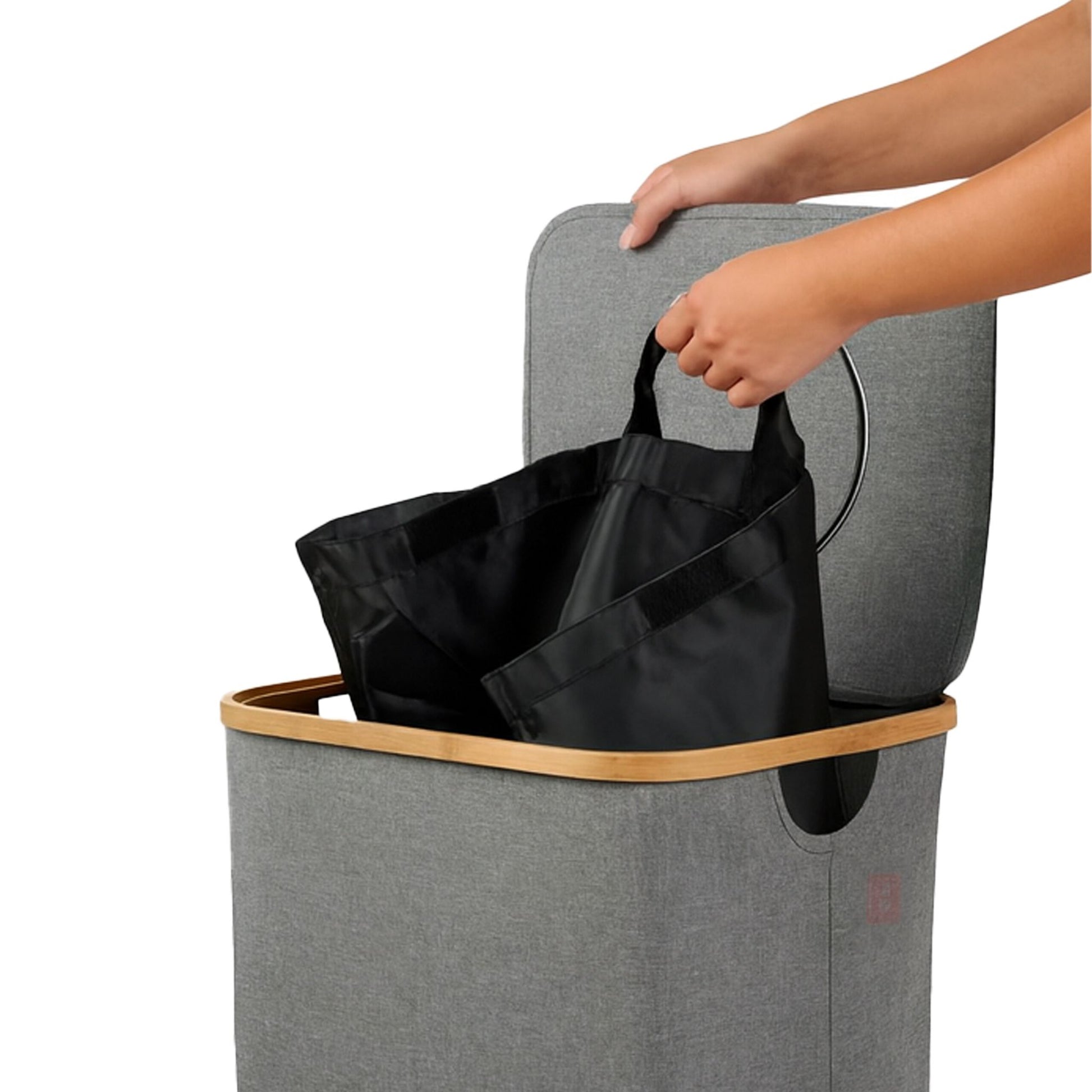 Relaxdays Recyclingbox – 100 l – Baumwolle, rechteckig – schwarz/hellbraun – mit Innenkübel