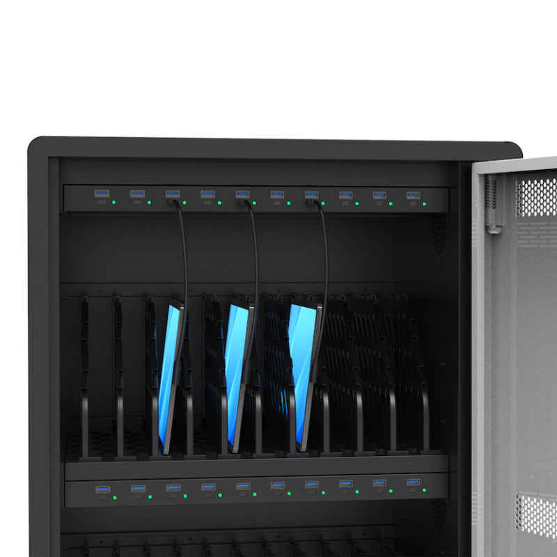 Port Designs 903003 Ladestation 20-fach 900 W – PD 45 W, USB-C×20, USB-A×20 – Tower – für Mobilgeräte