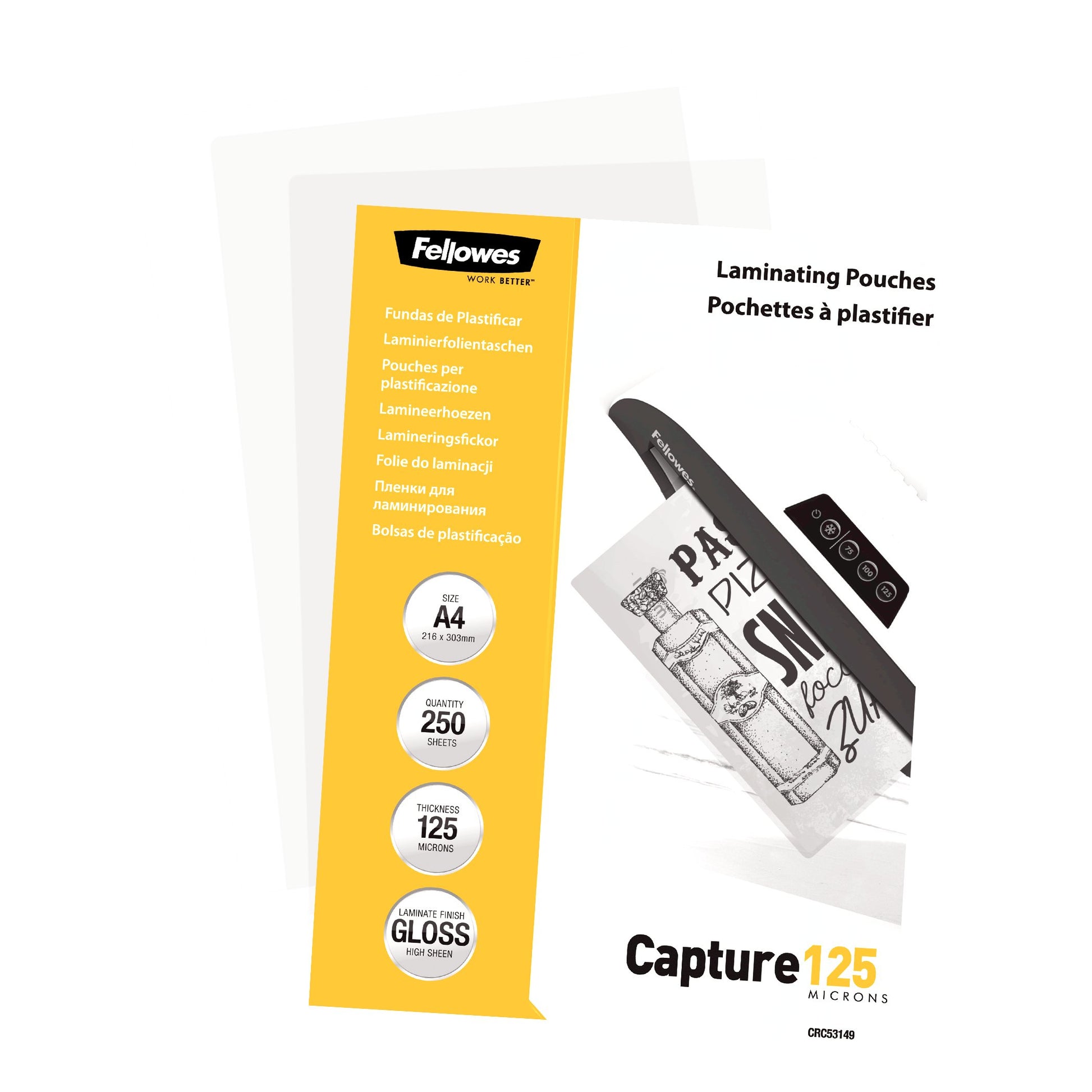 Fellowes Laminierfolien A4, glänzend – 125 µm, 216 × 303 mm, 250 Stk.