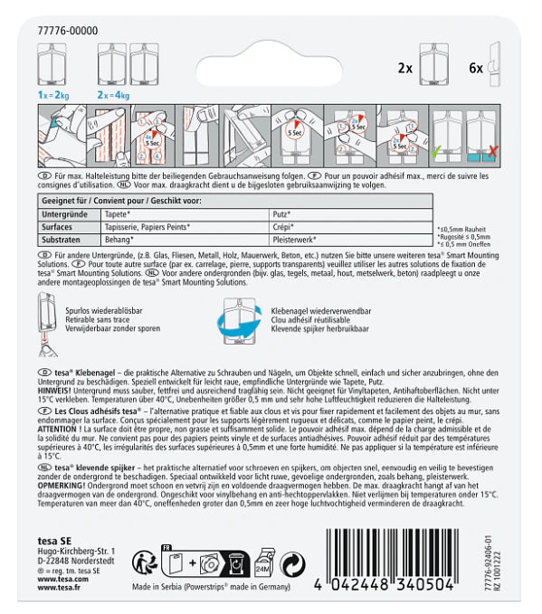 TESA Klebenagel – Kunststoff, Weiss, 12 × 14 × 2 cm – 1er-Pack
