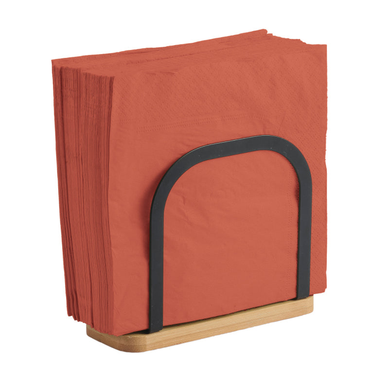 MSV Serviettenhalter – 15,0 × 6,0 × 12,5 cm, Stahl/Bambus, Schwarz/Holz
