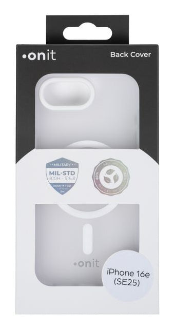 ONIT Mill.Std. Backcover – für Apple iPhone 16e, MagSafe, PC+TPE+TPU, Weiss matt, bis 3 m Sturzsicher