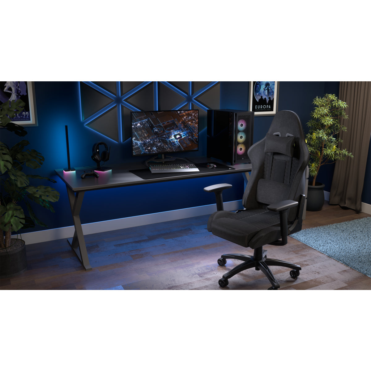 Corsair T100 Stoff Grau – 2D Armlehne