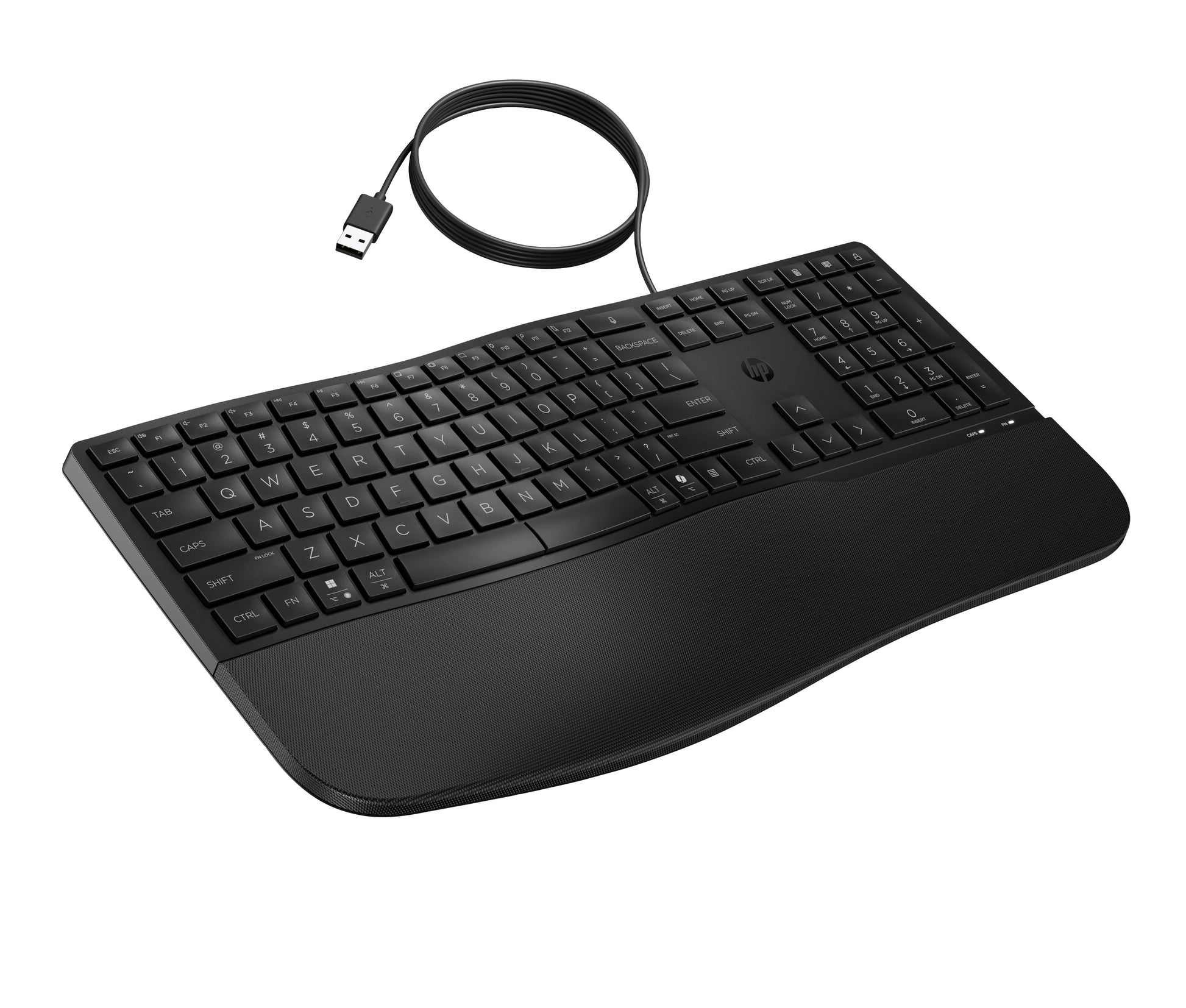 HP 485 Comfort – Tastatur – Membran – kabelgebunden – USB-A – mit Handballenauflage – Schwarz