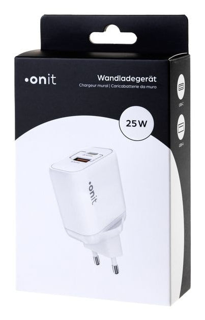 ONIT F02792 USB-Ladegerät 25 W – USB-C×1, USB-A×1 – PD 3.0, QC 3.0, PPS, GaN, EU-Stecker (Typ C)