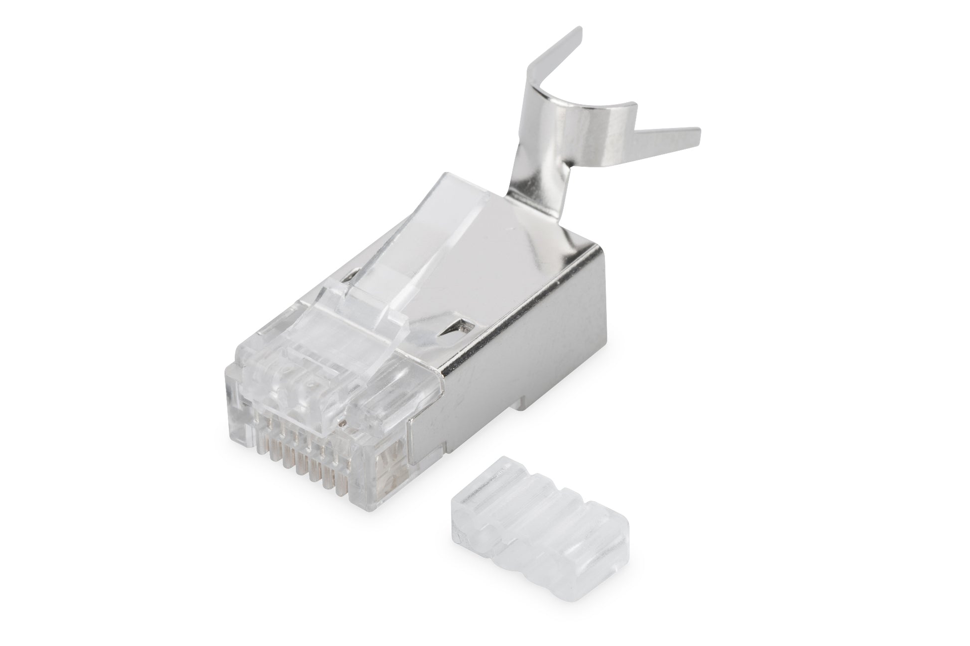 Digitus Modularstecker – Cat6A, geschirmt, Pass-Through, Goldkontakte, Transparent