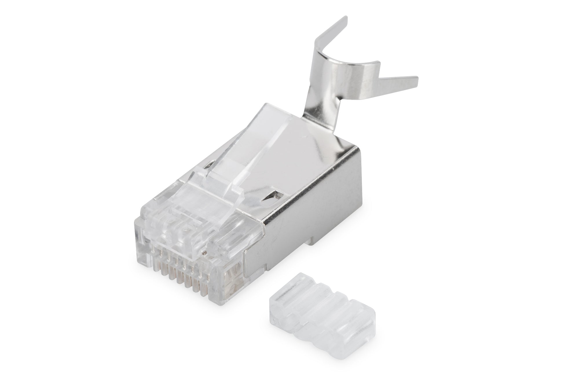 Digitus Modularstecker – Cat6A, geschirmt, Pass-Through, Goldkontakte, Transparent