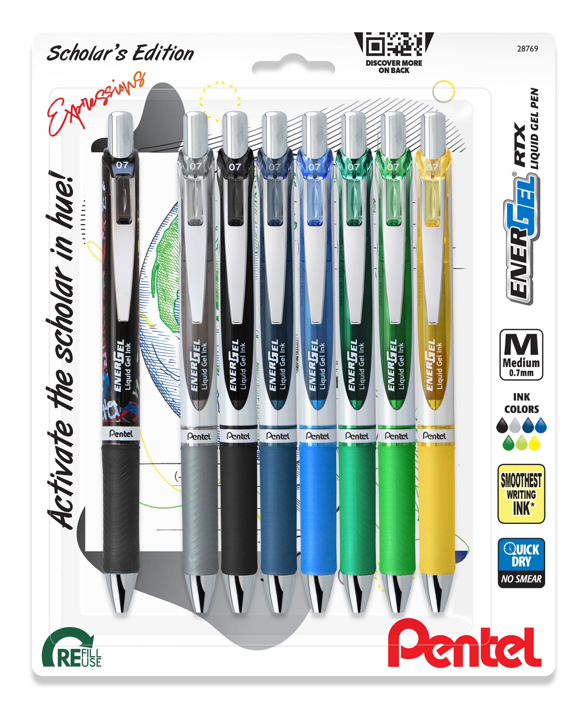 Pentel EnerGel Xm Gelschreiber 8er Set – 8 Farben, 0,7 mm, schnelltrocknend, nachfüllbar