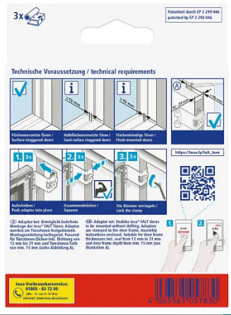 TESA Wandhalterung – Aluminium – Silber – ohne Bohren, Klemmbereich 12–21 mm – für TESA FALT – 3 Stück