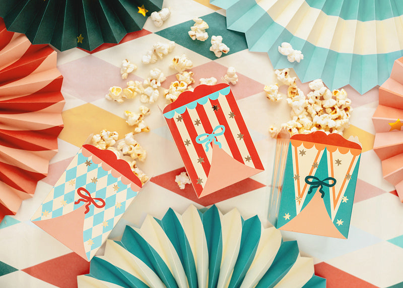 PartyDeco Popcornboxen, Papier/Karton – 11,5 × 8 × 5 cm – Zirkus – 6 Stk.