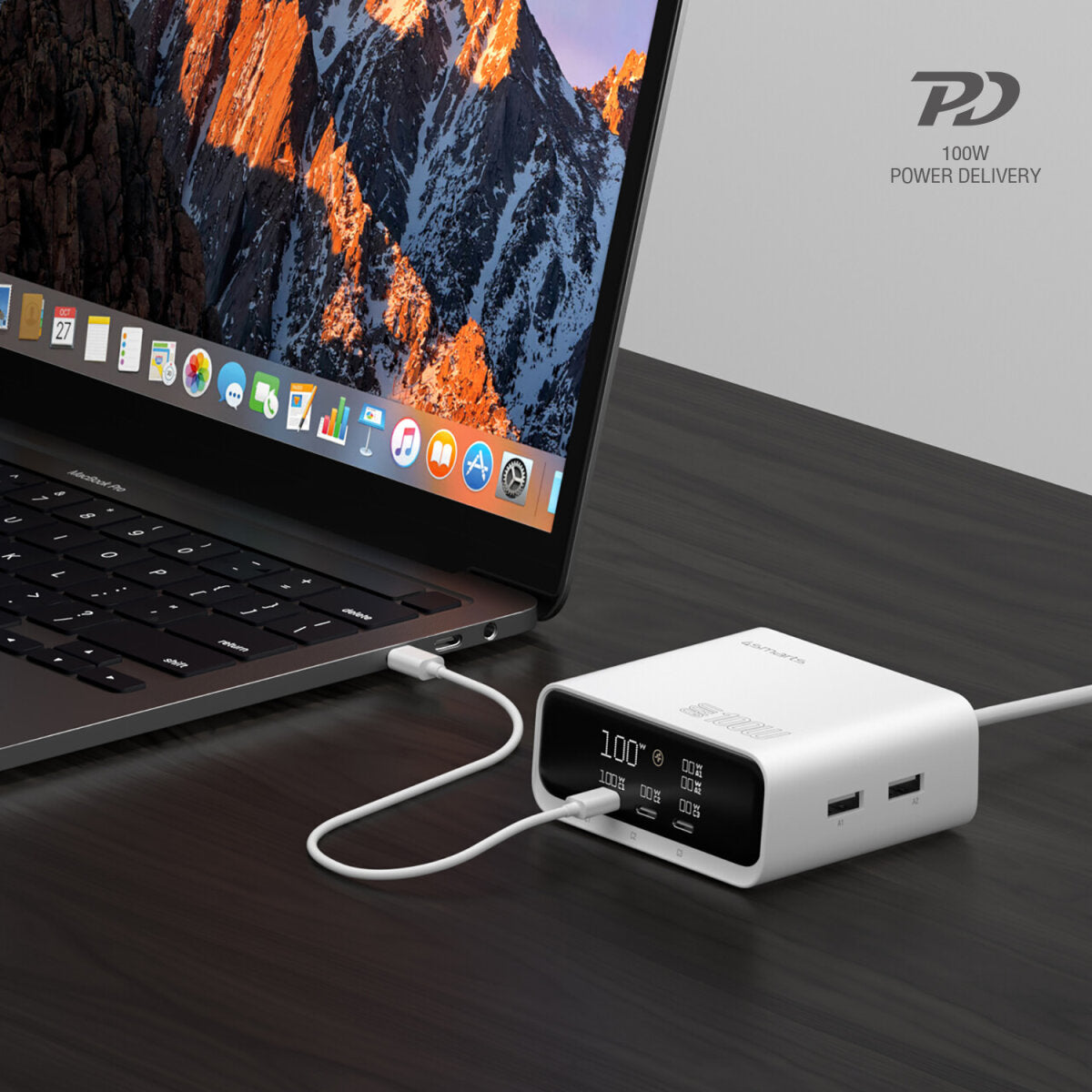 4smarts Desk Charger GaN Screen – 100 W, 3× USB-C + 2× USB-A – für Nintendo Switch, Laptop, Smartphone