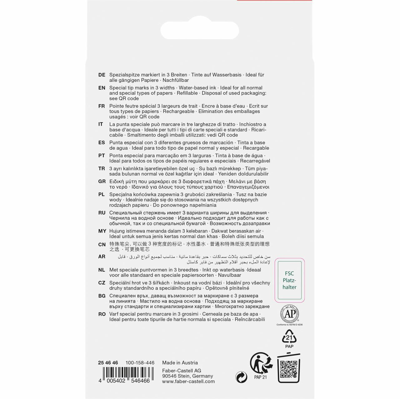 Faber-Castell Textmarker Set 6 Farben – Keilspitze, 1–5 mm, nachfüllbar