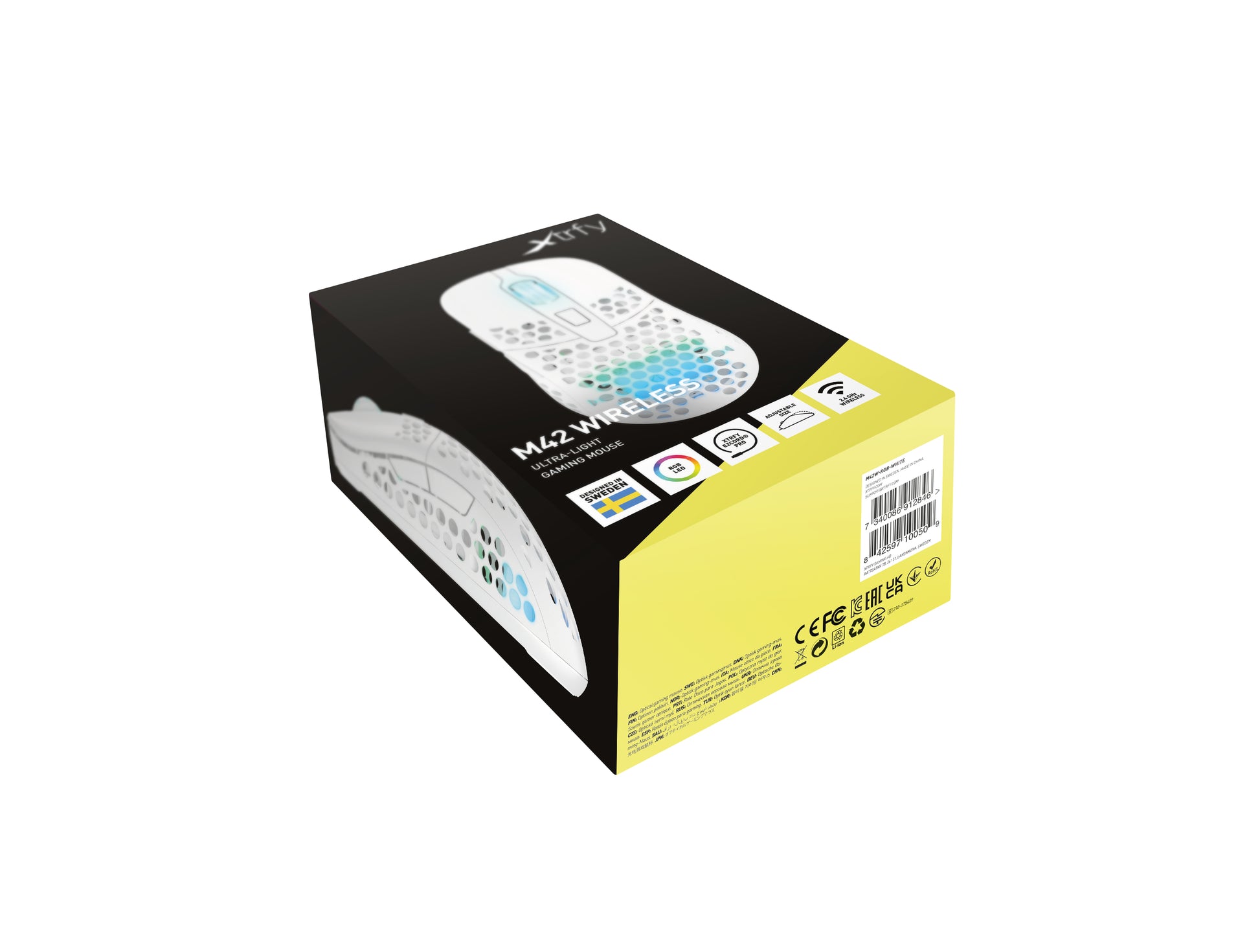 CHERRY XTRFY M42 – Gaming-Maus – Kabellos (2,4 GHz), 19000 DPI, RGB-Beleuchtung, beidhändig, Weiss