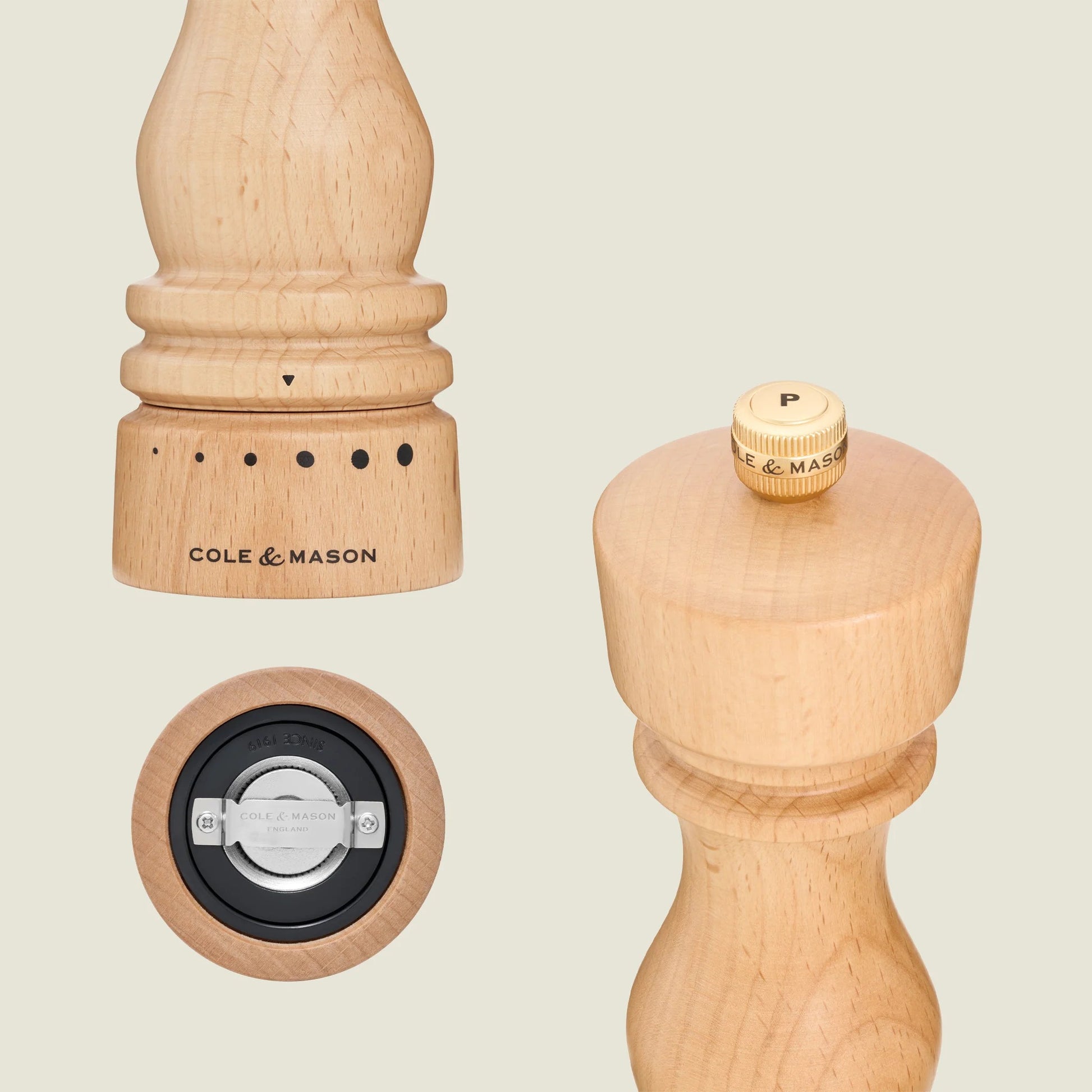 Cole & Mason Salz-/Pfeffermühle Ø 6 × 18 cm, Buche/Edelstahl, Braun