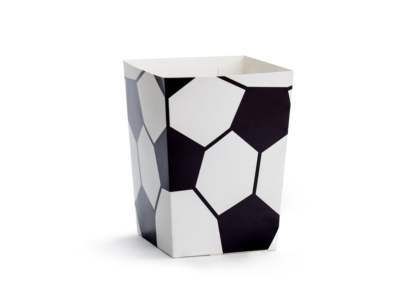 PartyDeco Take-away-Box, Papier – 70 × 70 × 120 mm, Fussball, Schwarz-Weiss – 6 Stk.