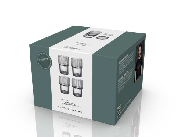 BITZ Latte Macchiato Glas Kusintha – 4er Set, 380 ml, H 12,5 cm, Transparent, spülmaschinenfest