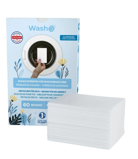 Washo Waschstreifen für Universal Sensitiv – Frisch – 60 Streifen – biologisch abbaubar