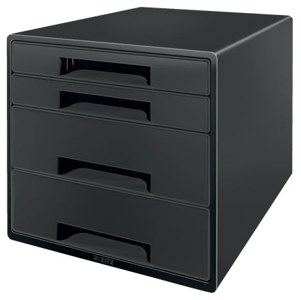 Leitz CUBE Schubladenelement – 4 Schubladen, für A4+, schwarz, Polystyrol (PS), B 287 × H 363 × T 270 mm