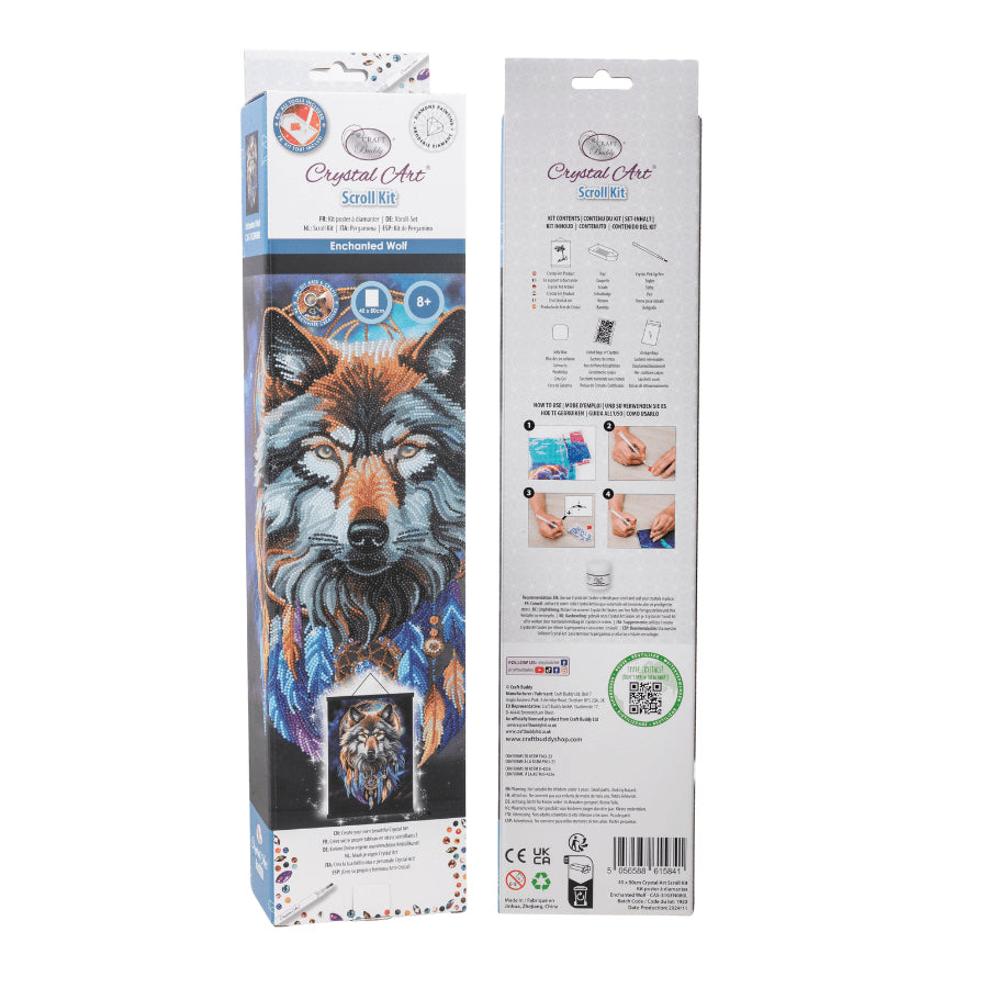 CRAFT Buddy Crystal Art Scroll – Diamond Painting Set Verzauberter Wolf – 40 × 50 cm – ab 8 Jahren