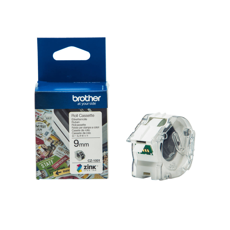 Brother Etikettenrolle, 9 mm × 5 m, weiss, Papier, permanent, für VC-500W