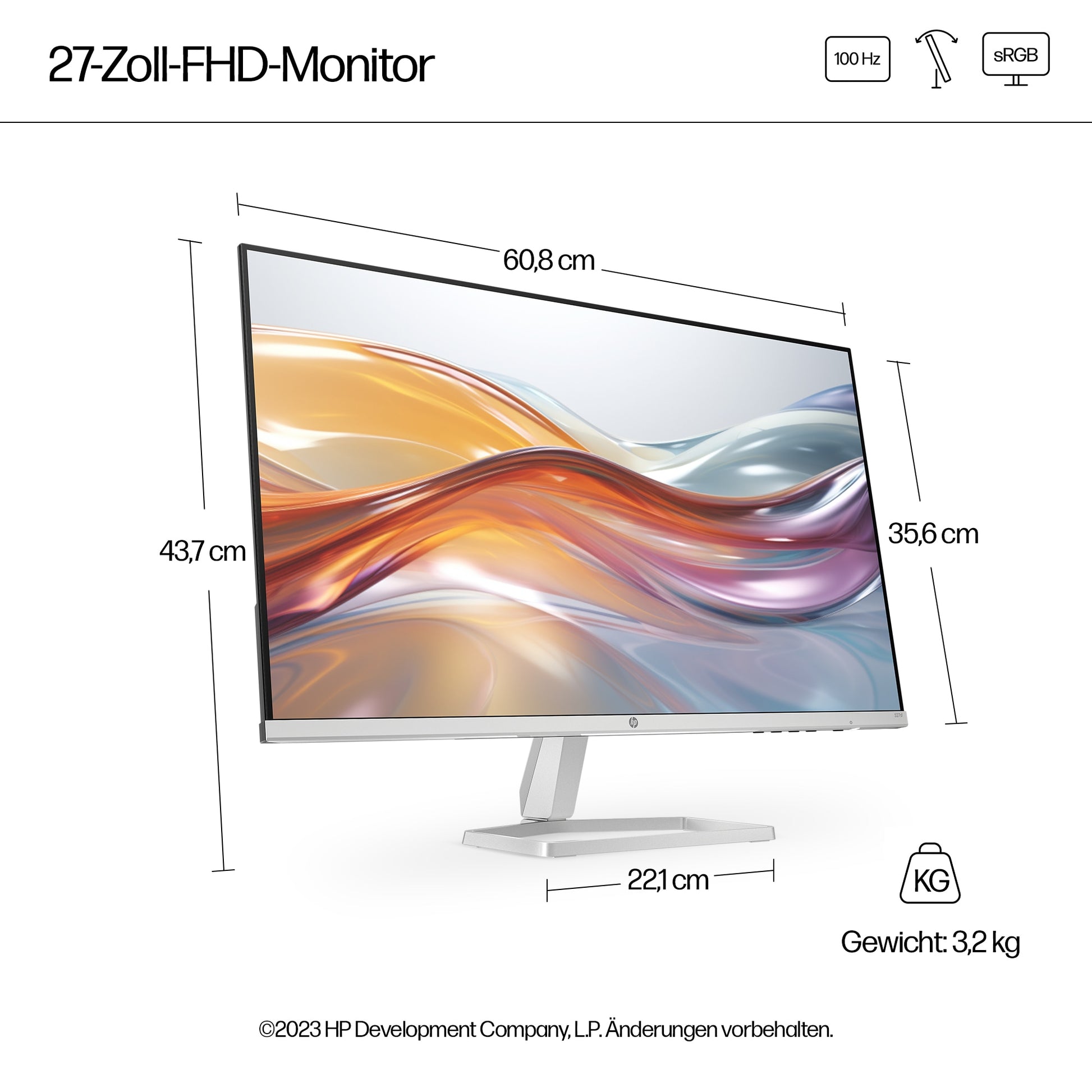 HP Serie 5 – Monitor, 27", 1920 × 1080 (Full HD), LCD, Silber