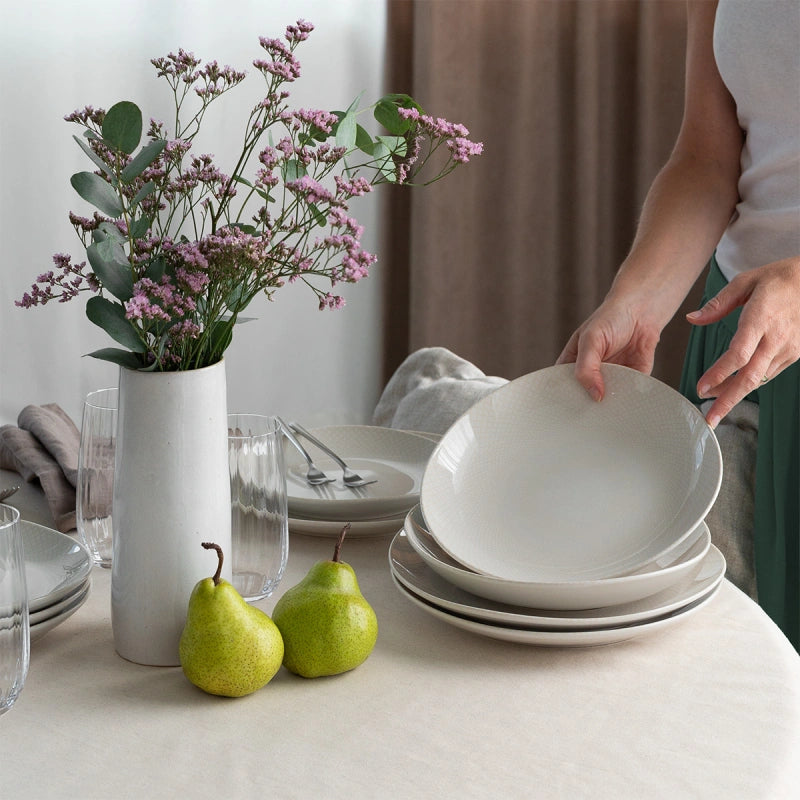 Lunasol Speise-Service Elements North Organic – Set 12-teilig, Ø 27/25/21 cm, Steingut, Beige