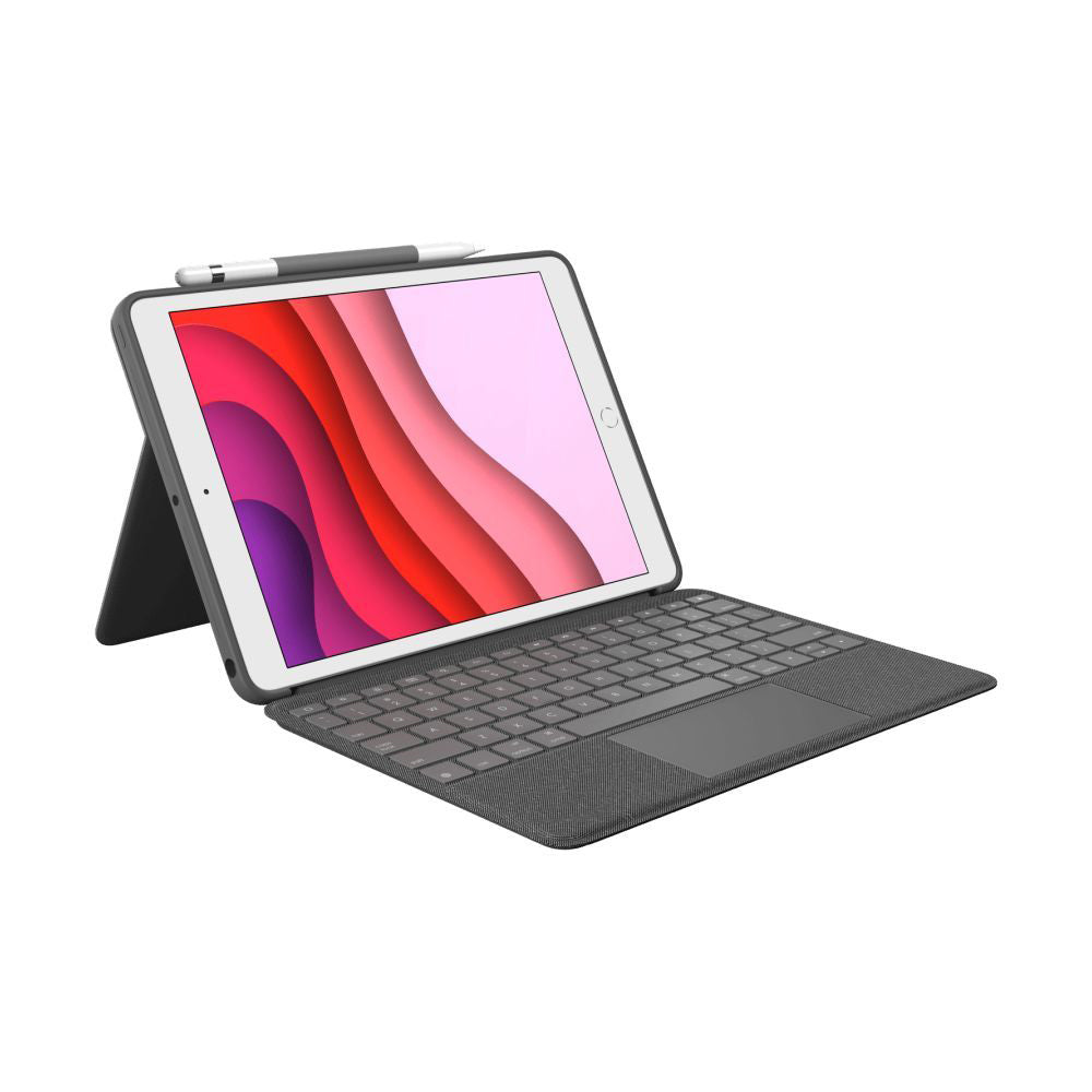 Logitech Combo Touch – Tastatur, CH-Layout (DE-CH), mit Touchpad, Grau – für iPad 7. & 8. Generation