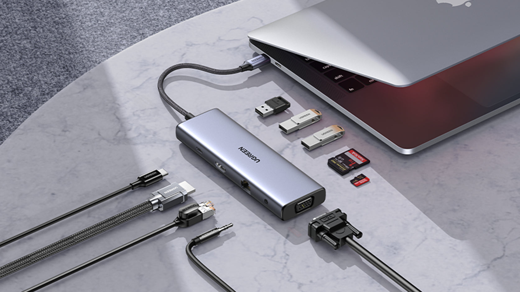 Ugreen 15601 Multiport-Adapter – USB-C, 1× HDMI, 1× VGA, 3× USB-A, 100 W PD, SD/microSD, 3,5 mm Audio