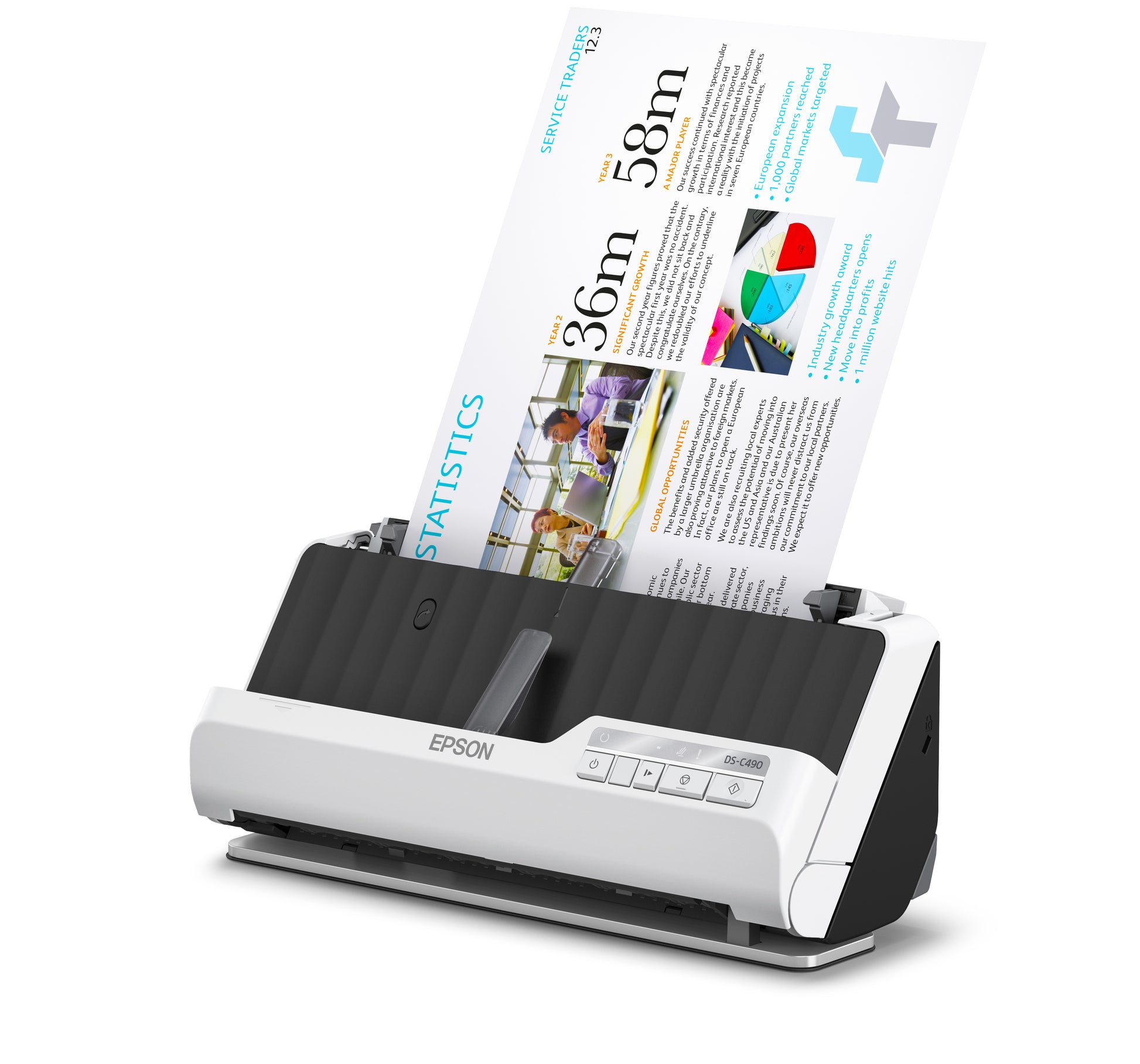 Epson Ds-C490 ADF + Bogenscanner Dokumentenscanner, A4, Duplex, 600 dpi, ADF 20 Blatt, USB, für Windows