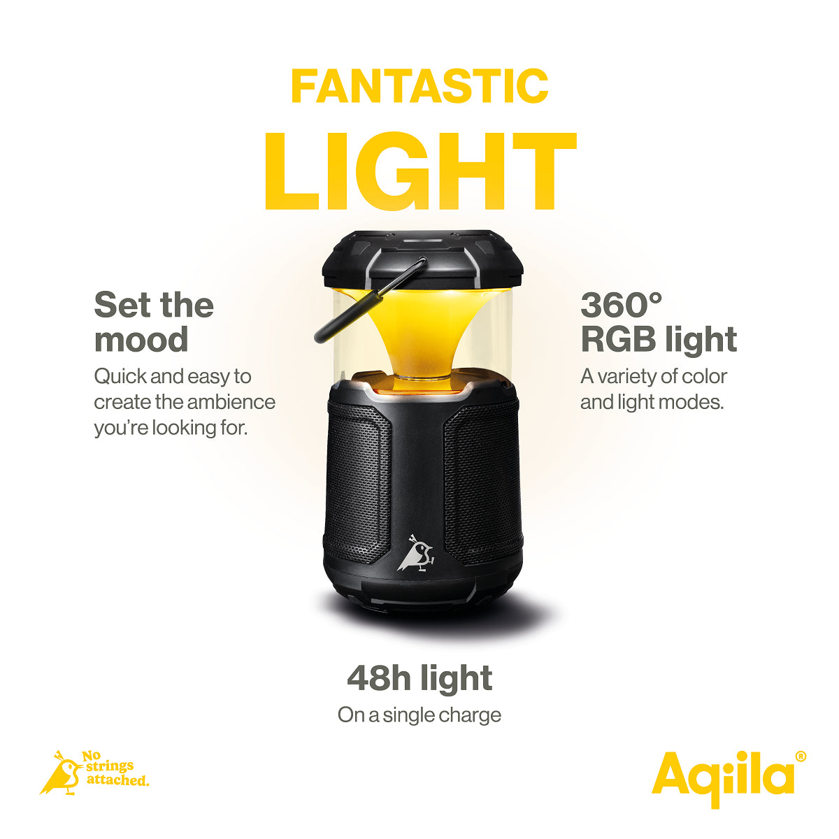 Aqiila Soundbird B10 – Bluetooth-Lautsprecher – mit Lampe & Powerbank, 20 W, 12 h, Schwarz