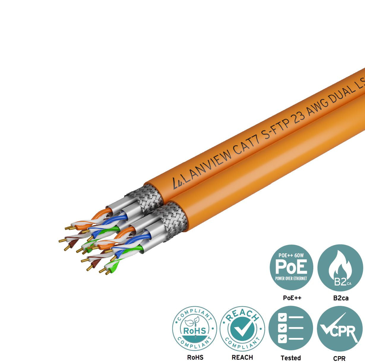 Lanview Cat7 S-FTP Netzwerkkabel – 500 m, Orange, LSZH