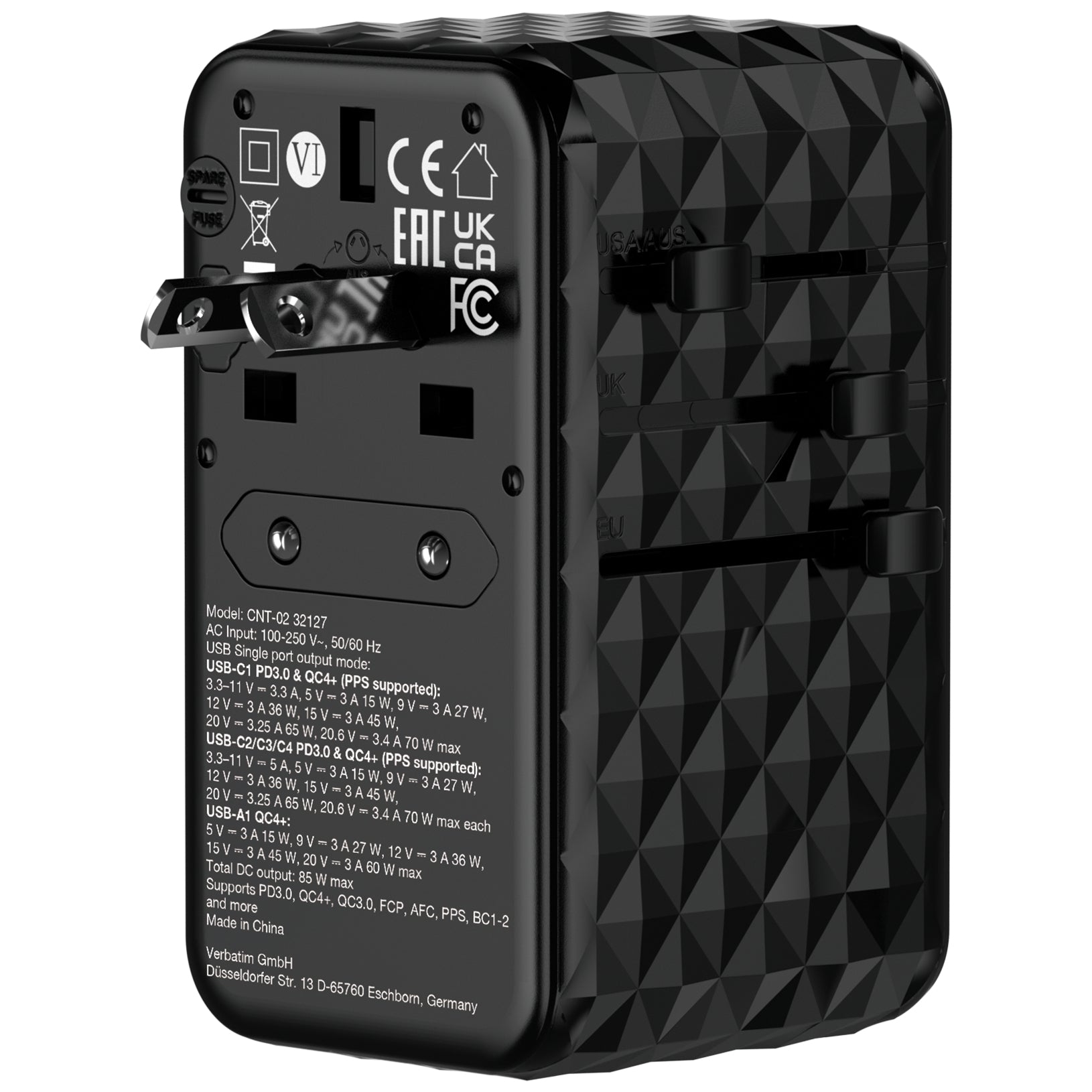 Verbatim Charge 'n' Travel Diamond Ladegerät – 85 W, mit einziehbarem Kabel