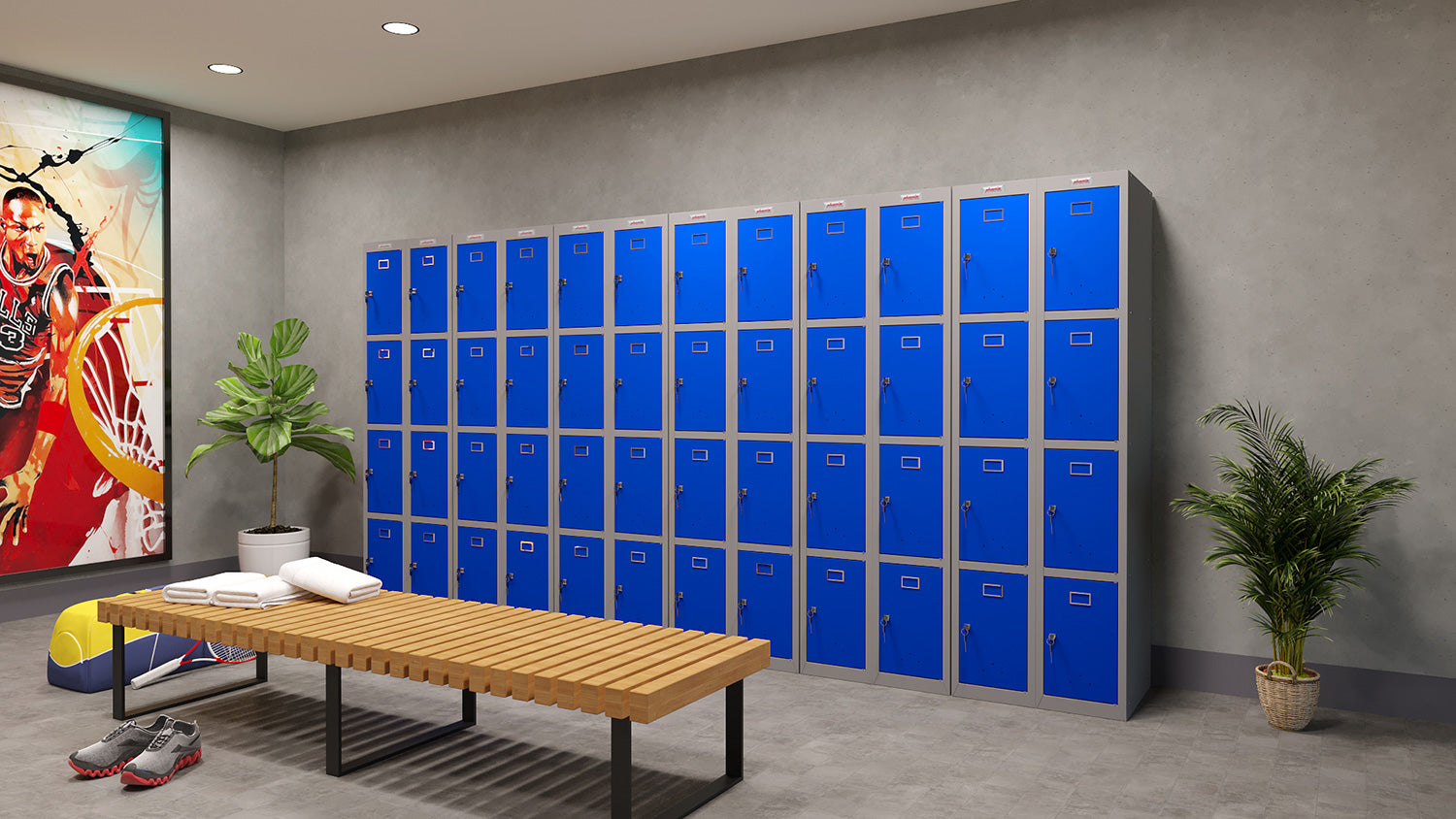 Phoenix Safe Co. PL1430 – Spind, 4 Türen, 300 × 500 × 1'830 mm, Grau/Blau, Stahl