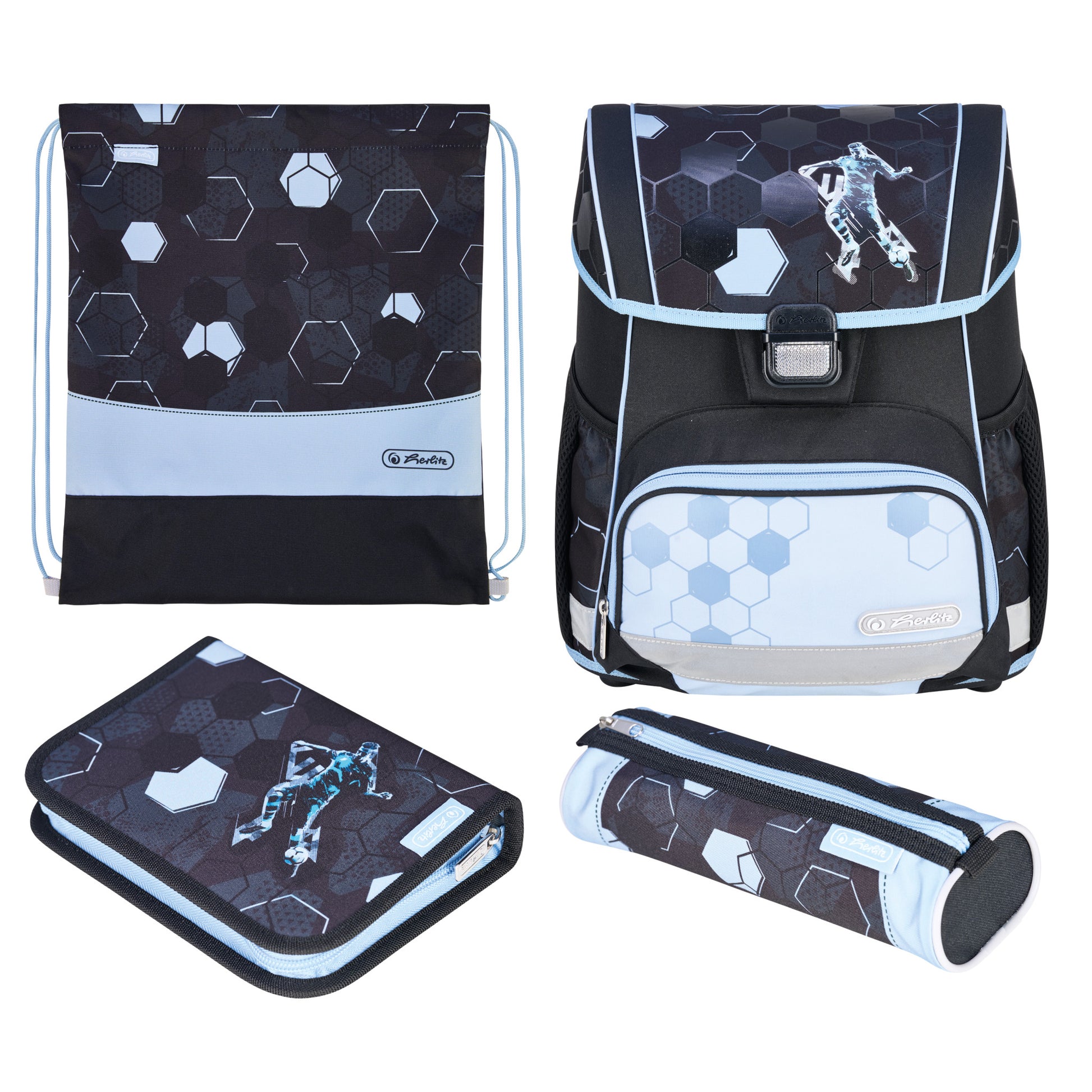 Herlitz Loop Plus – Schulrucksack-Set 4-teilig, Fussball, 17 l, 31×37×22 cm