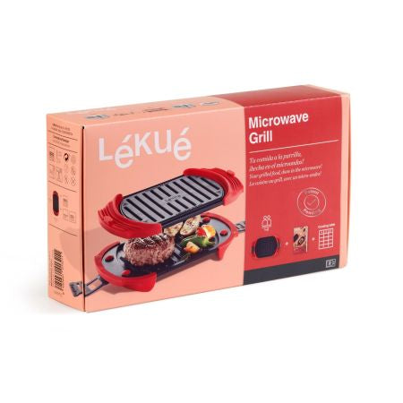 Lékué Mikrowellen-Grill, 14,8 × 25,2 × 5,4 cm, Silikon, mit abnehmbarem Deckel, Rot/Schwarz