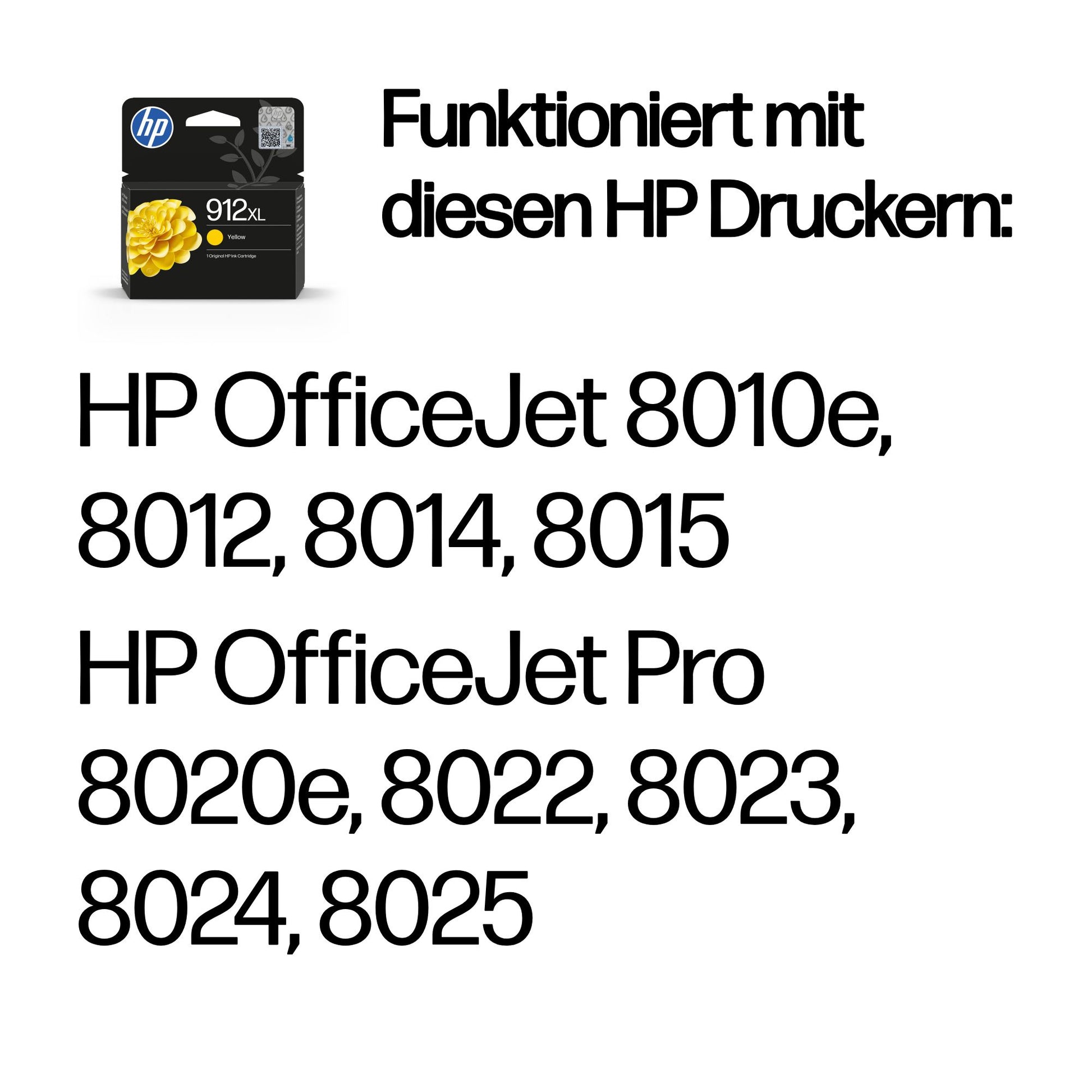 HP 912XL Gelbe Tintenpatrone (Original) – 700 Seiten – für HP OfficeJet 8010e/8012, OfficeJet Pro 8020e/8022 …