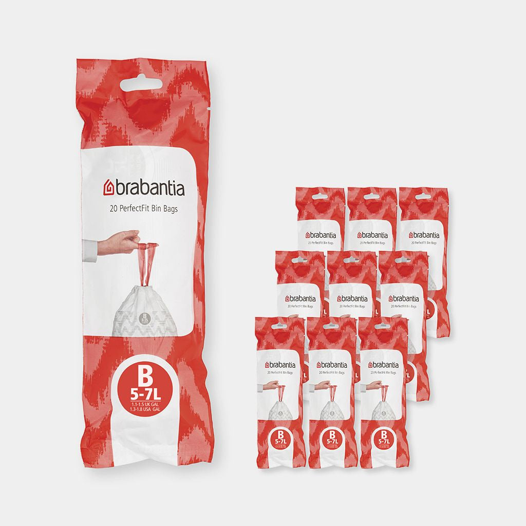 Brabantia Kehrichtsack PerfectFit B – 5 l, mit Zugband, PE, weiss, 330 × 340 mm, 20 Stk