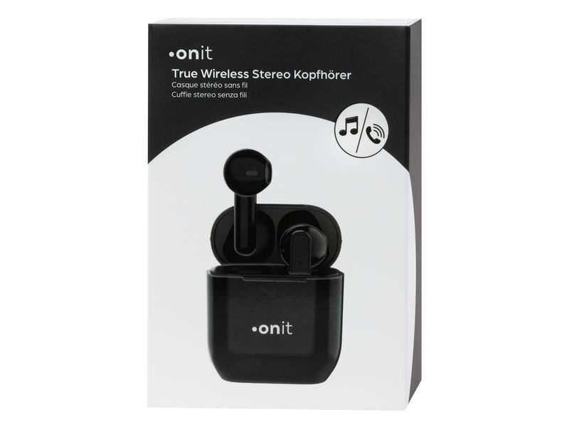 ONIT TWS Headset Start – True Wireless In-Ear Kopfhörer – Bluetooth 5,0, USB-C, Mikrofon – Schwarz, bis 3 h