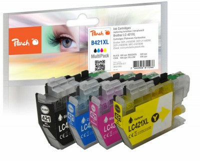 Peach LC-421XL Tintenpatronen-Multipack, Schwarz/Cyan/Magenta/Gelb (Kompatibel) – für Brother LC-421XL