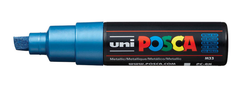 Uni-Ball POSCA PC-8K Acrylmarker Metallic – Keilspitze 8 mm – Blau – für Glas, Metall und Kunststoff
