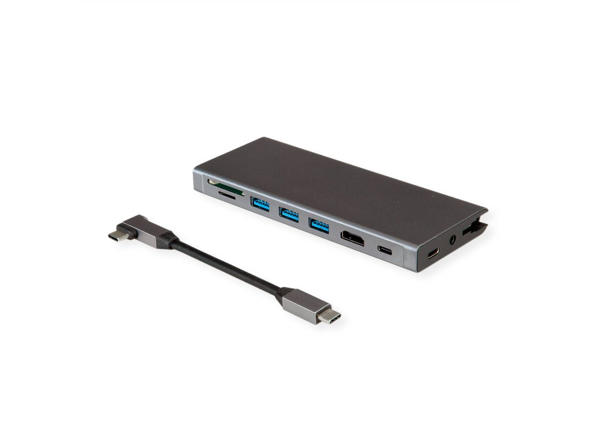 VALUE Dockingstation – USB-C, 1× HDMI, 3× USB-A, SD/microSD, 3,5 mm Audio, für MacBook/Notebook/PC