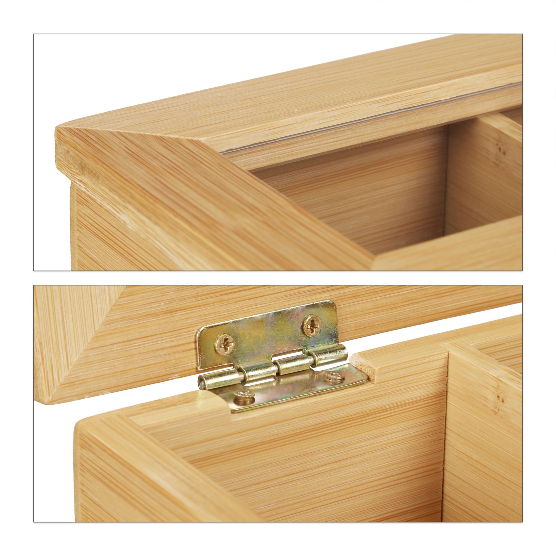 Relaxdays Teebeutelbox Bambus/Kunststoff, 12 Fächer, 41 × 16 × 9 cm, Hellbraun