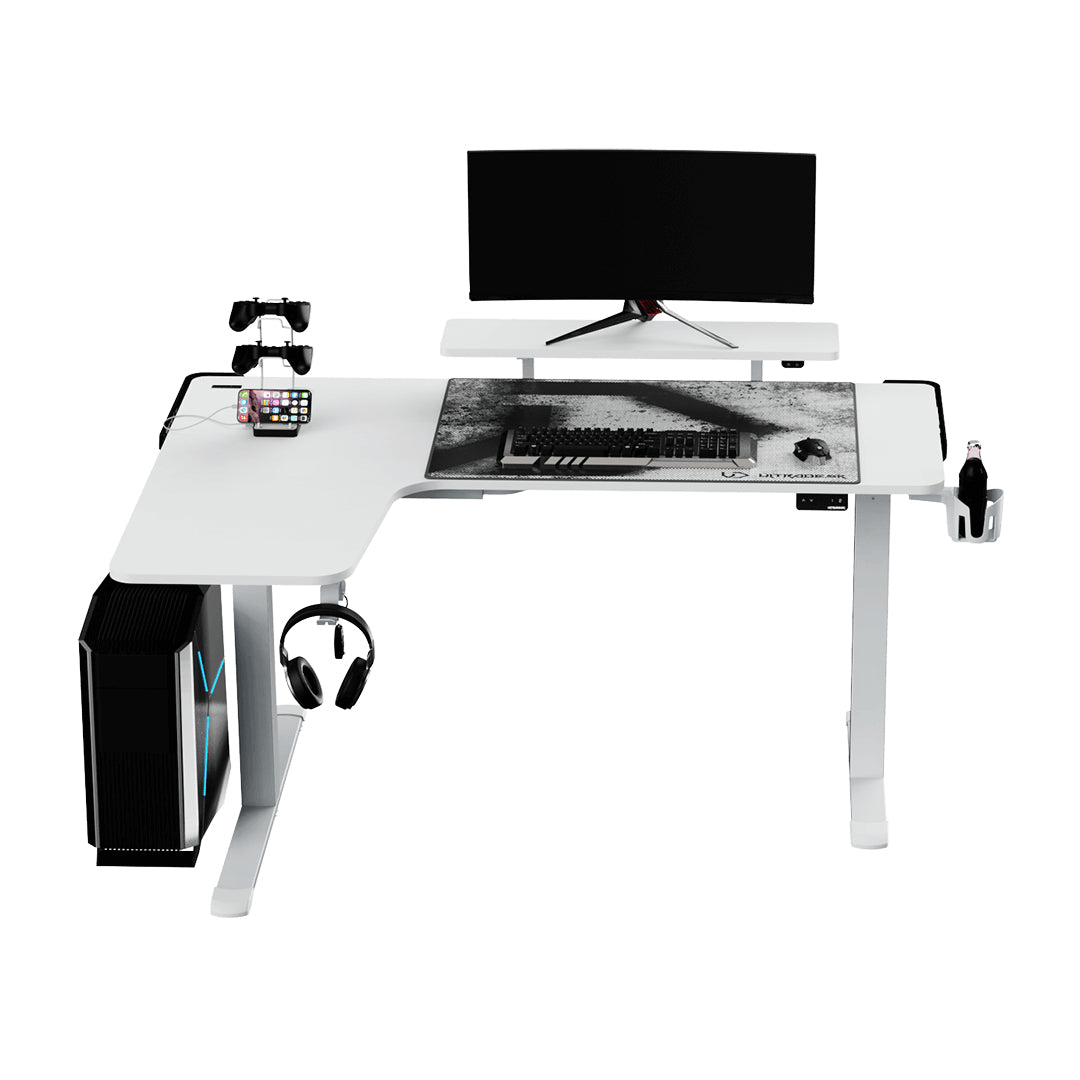 Ultradesk Winger Gaming-Tisch – höhenverstellbar, weiss, Stahl
