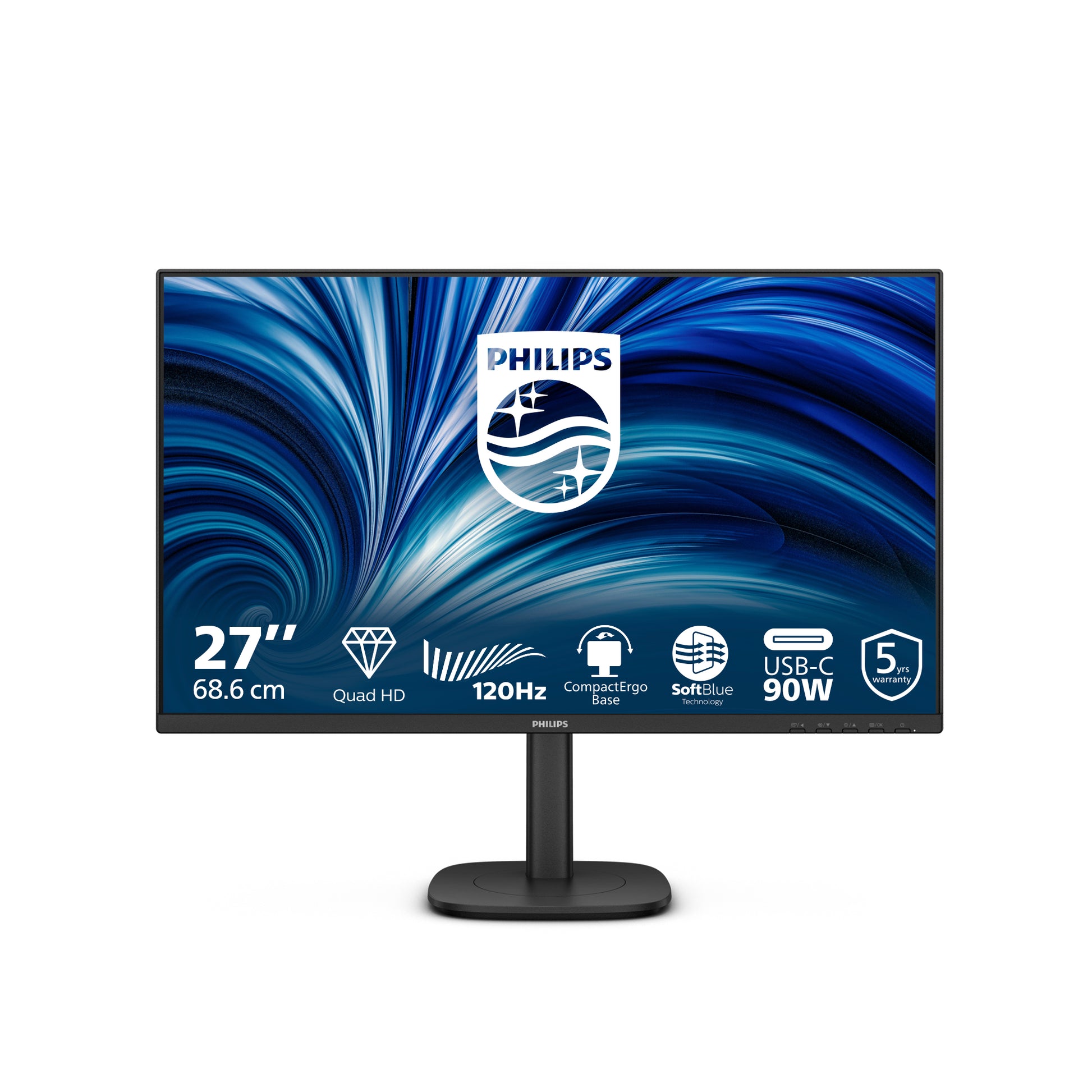 Philips 27B2U3601/00 – Monitor, 27", IPS, 120 Hz, 350 cd/m², USB-C, Integrierte Lautsprecher, Schwarz