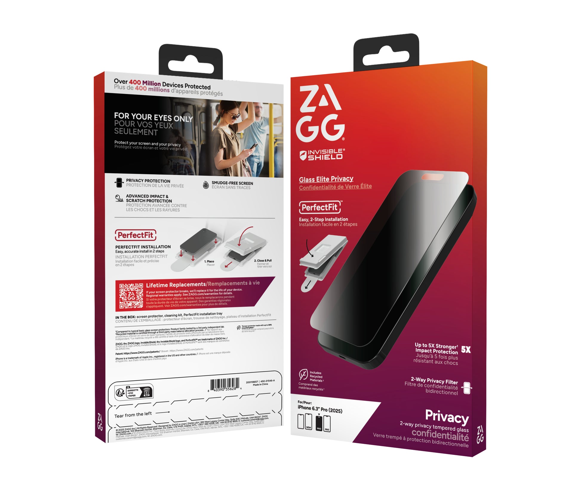 ZAGG Privacy-Filter (Panzerglas), Anti-Fingerprint – für iPhone 17 Pro – mit Applikator