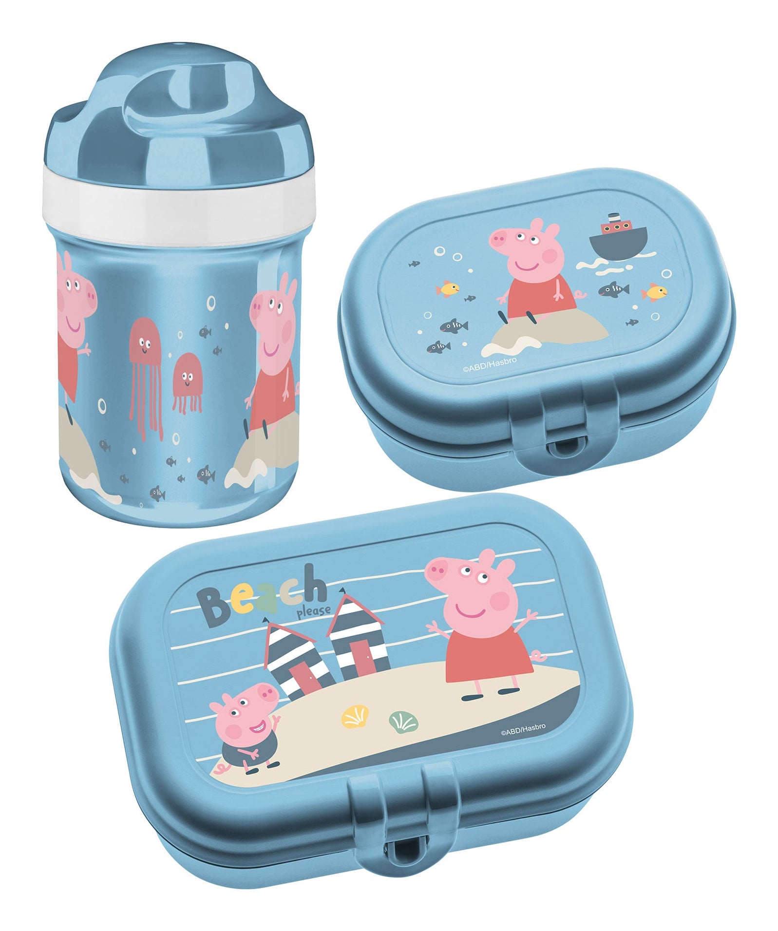Koziol Peppa Pig – Lunchbox-Set 3-teilig, Biokunststoff, Blau, inkl. Flasche 200 ml