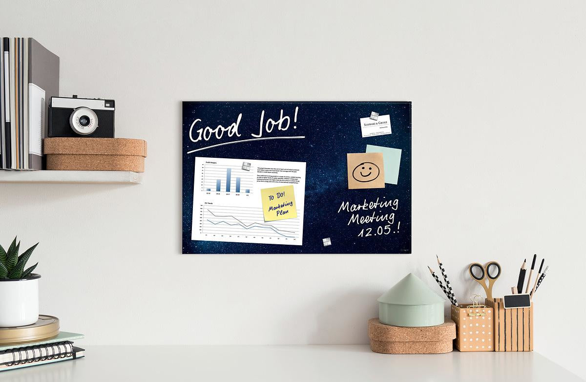 Sigel Whiteboard – 60 × 40 cm, Glas, magnetisch, Wandmontage, inkl. SuperDym Magnetwürfel, Montagesatz